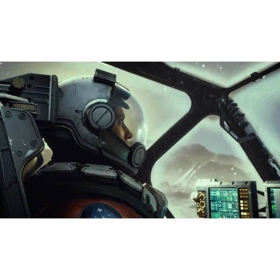 A space explorer standing on a barren moon looking at a massive ringed planet in the horizon