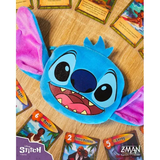Disney Stitch The Fix for 626 Love Letter card game in Stitch-shaped plush carry bag with zip closure and lanyard