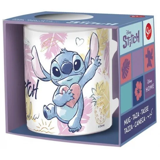 Lilo & Stitch - Stitch Aloha Mug A ceramic mug with a smiling Stitch from Lilo & Stitch on a blue background, saying "Aloha".