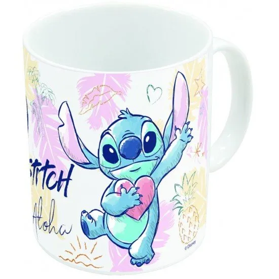 Lilo & Stitch - Stitch Aloha Mug A ceramic mug with a smiling Stitch from Lilo & Stitch on a blue background, saying "Aloha".
