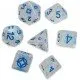A set of specialized dice for the Cosmere RPG with Stormlight Archive branding and unique aesthetic designs