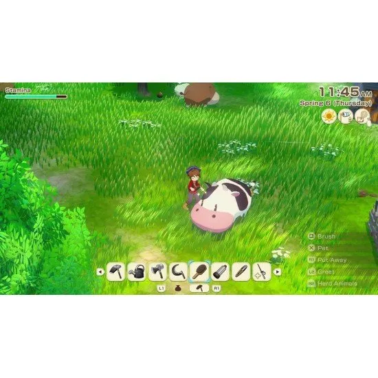 STORY OF SEASONS Grand Bazaar PS5 cover featuring a farmer tending to animals in an alpine village