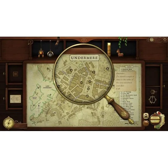 Switch case art featuring a botanical desk and a shelf of arcane artefacts in the town of Undermere