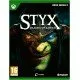 The box art for the game Styx: Blades of Greed on Xbox Series X, showing the goblin Styx in a stealthy pose, dagger in hand.