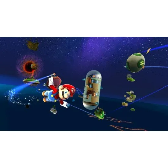 The box art for the Super Mario Galaxy plus Super Mario Galaxy 2 collection on Nintendo Switch, featuring Mario, Yoshi, Rosalina, and a variety of colorful planets and galaxies.