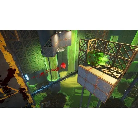 Meat Boy racing through a deadly 3D industrial environment filled with spinning saw blades