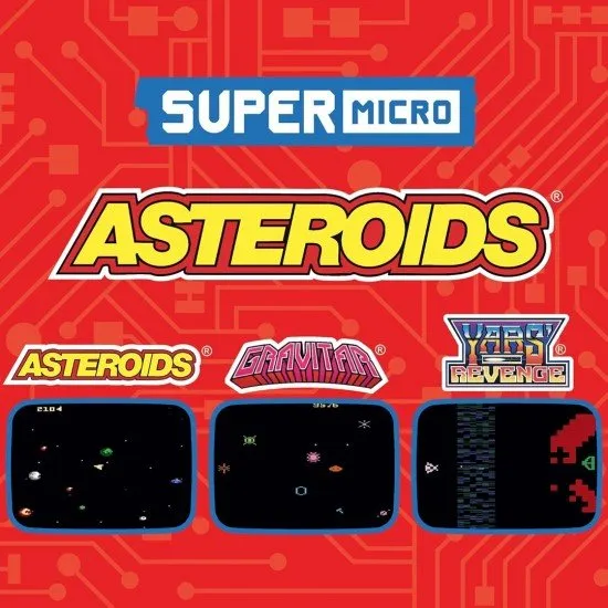 Super Micro Asteroids Keychain Gamer The Super Micro Asteroids Keychain Gamer, a small, portable gaming device on a keychain, showing a screen with the game Asteroids.