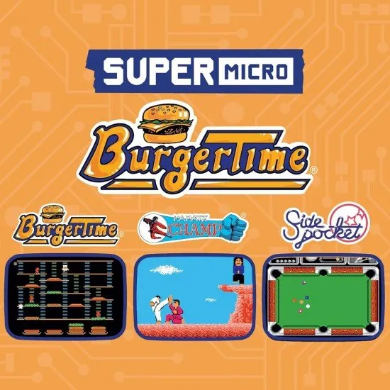 Super Micro BurgerTime Keychain Gamer The Super Micro BurgerTime Keychain Gamer, a small, portable gaming device on a keychain, showing a screen with the game BurgerTime.