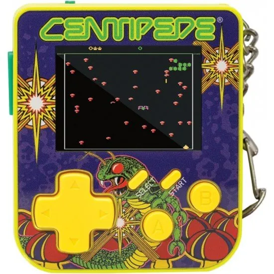 Super Micro Centipede Keychain Gamer The Super Micro Centipede Keychain Gamer, a small, portable gaming device on a keychain, showing a screen with the game Centipede.