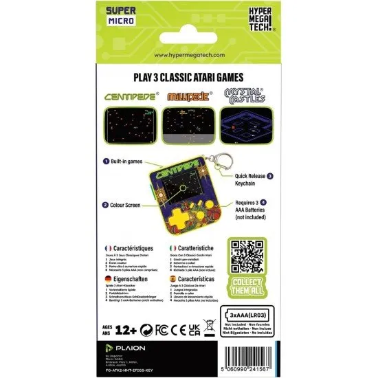 Super Micro Centipede Keychain Gamer The Super Micro Centipede Keychain Gamer, a small, portable gaming device on a keychain, showing a screen with the game Centipede.