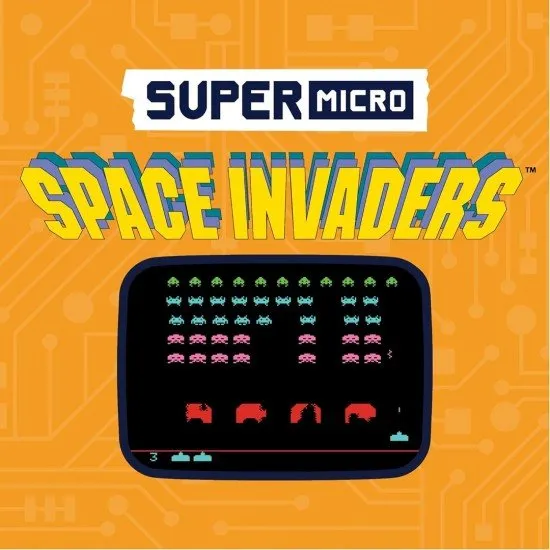 Super Micro Space Invaders Keychain Gamer The Super Micro Space Invaders Keychain Gamer, a small, portable gaming device on a keychain, showing a screen with the game Space Invaders.