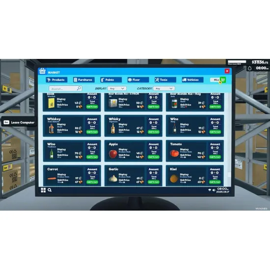 PlayStation 5 game case for Supermarket Simulator Fully Stocked Edition showing a bright grocery store interior