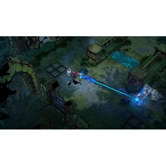 A group of four stylised knights standing together against a dark, foggy background of a ruined castle