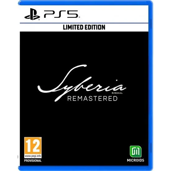 Syberia Remastered Limited Edition PS5 The box art for the Limited Edition of Syberia Remastered on PS5, showing the main character Kate Walker and the automaton Oscar against a backdrop of a snowy, clockpunk world.