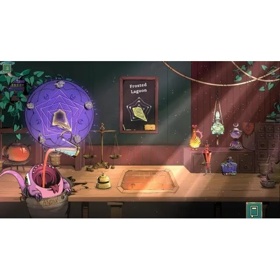 A premium Deluxe Edition game box for Tavern Talk on Nintendo Switch, surrounded by collector items including a thick lorebook, an audio soundtrack disc, a rolled dice scroll, a colorful sticker sheet, and an A3 art poster