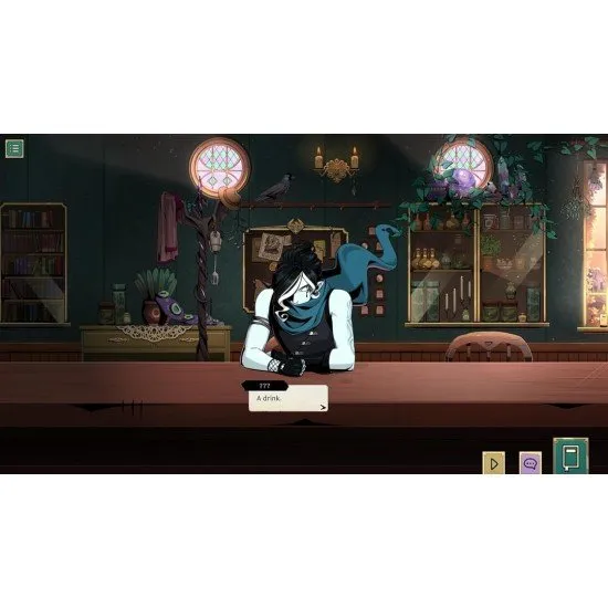A Nintendo Switch game case displaying a vibrant, cozy fantasy tavern interior where an elven bartender serves colourful glowing potions to diverse adventurers