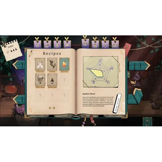 A Nintendo Switch game case displaying a vibrant, cozy fantasy tavern interior where an elven bartender serves colourful glowing potions to diverse adventurers