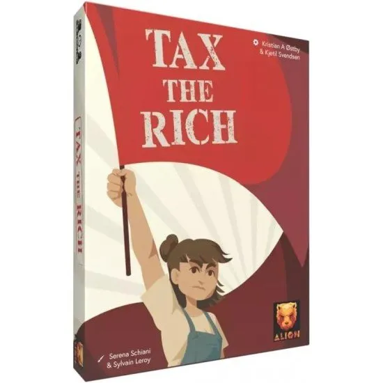 Tax the Rich trick-taking card game box featuring social class character artwork