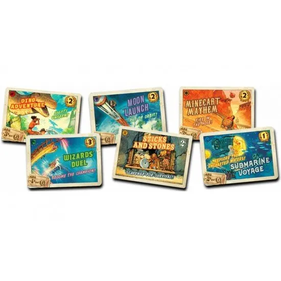 Tenpenny Parks board game box art showing a colorful vintage amusement park with various rides and the 3D carousel component