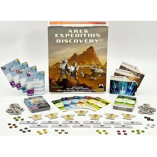 Terraforming Mars Ares Expedition Discovery expansion box showing new phase cards and milestone tokens