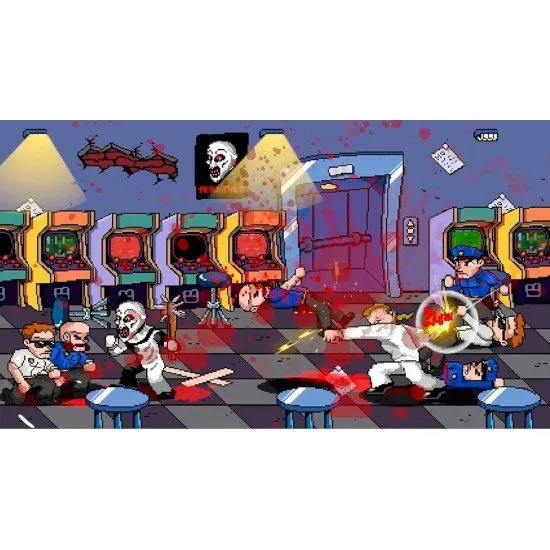 Terrifier The ARTcade Game Collectors Edition PS5 The box art for Terrifier: The ARTcade Game - Collector's Edition on PS5, showing a pixelated Art the Clown and a list of the bonus items.