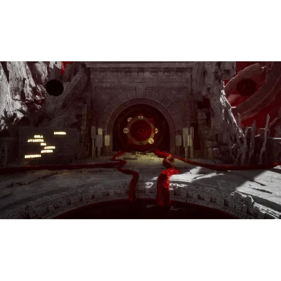 A PlayStation 5 game case showing a gothic family estate juxtaposed with a surreal red psychological abyss from the protagonist's mind