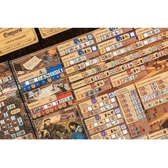 The box art for The Anarchy board game, depicting a medieval castle under siege with knights and war machines in the foreground.