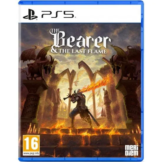 PlayStation 5 game cover for The Bearer & The Last Flame featuring a dark fantasy warrior