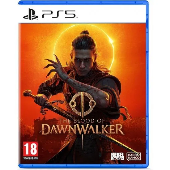 Coen, the Dawnwalker, standing at the edge of a medieval forest as the sun sets, showing both human and vampiric traits
