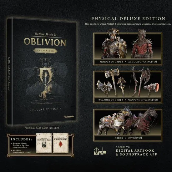 The Elder Scrolls IV: Oblivion Remastered Deluxe Edition Xbox The box art for The Elder Scrolls IV: Oblivion Remastered Deluxe Edition on Xbox, showing a character standing before the Daedric planes of Oblivion.
