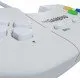 A sleek white ergonomic gamepad with eight buttons and a four-way directional pad on a white background