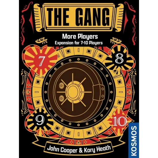 The Gang More Players expansion compact packaging showing four new chip sets for 7 to 10 player bank heist cooperative game