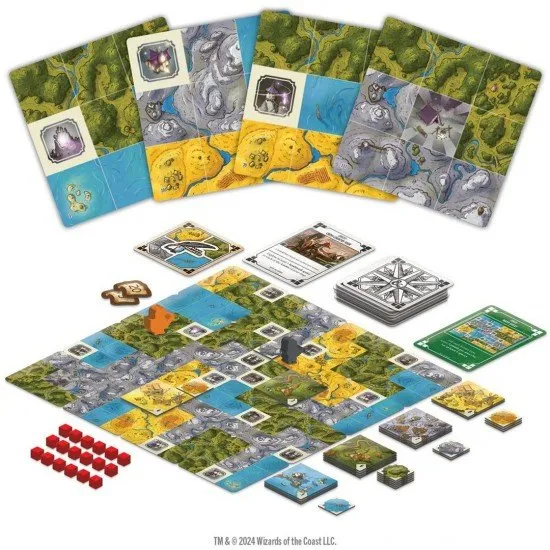 Two player boards representing rescue boats being filled with colourful cat-shaped tiles and treasures next to an island movement tracker