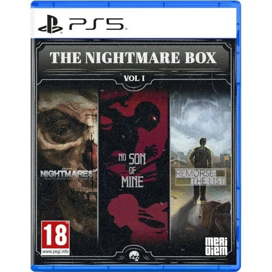 The Nightmare Box Vol. I PS5 box art showing a collage of frightening scenes from the three included horror games