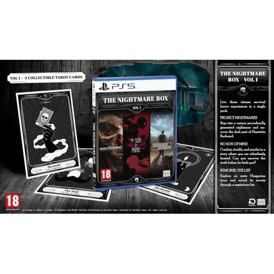 The Nightmare Box Vol. I PS5 box art showing a collage of frightening scenes from the three included horror games