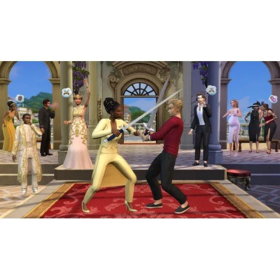 The Sims 4 Royalty & Legacy expansion pack cover art featuring royal Sims in Ondarion