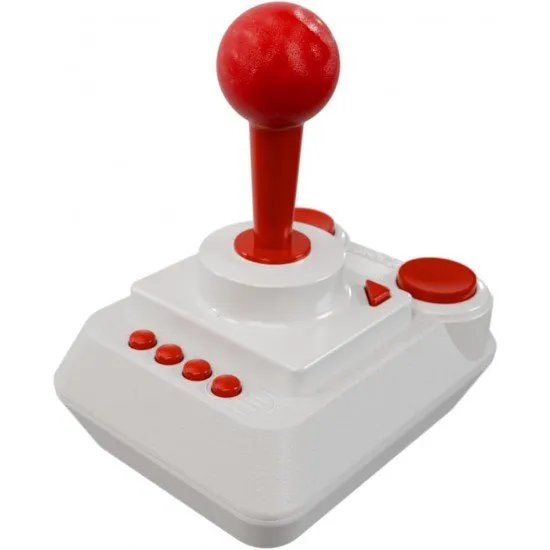 A white ZX Spectrum computer with a matching 8-button joystick and a CRASH magazine