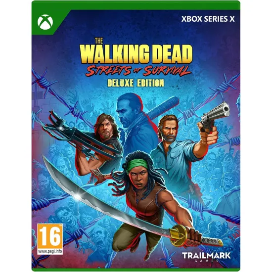 Xbox Series X game case for The Walking Dead Streets of Survival Deluxe Edition displaying survivors and walker hordes