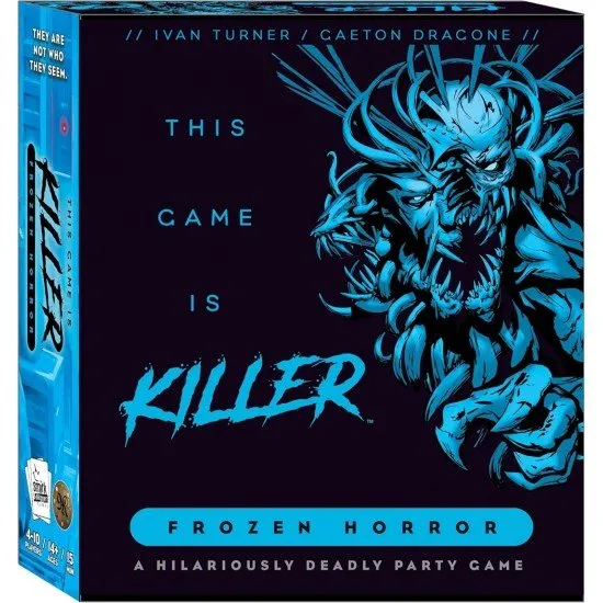 A snowy arctic base setting with character standees and a terrifying shape-shifting monster silhouette