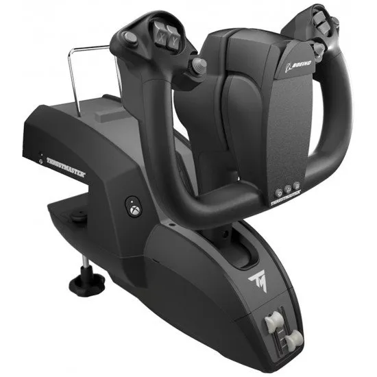Thrustmaster TCA Yoke Boeing Edition featuring the iconic pendulum design and authentic Boeing grey finish
