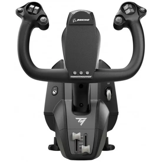 Thrustmaster TCA Yoke Boeing Edition featuring the iconic pendulum design and authentic Boeing grey finish