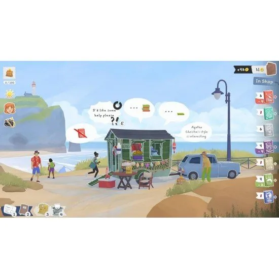 Tiny Book Shop Nintendo Switch case showing the interior of a cosy book trailer