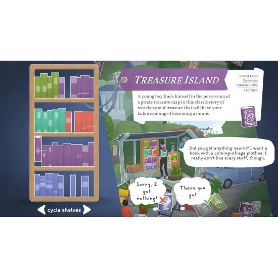 Tiny Book Shop Nintendo Switch case showing the interior of a cosy book trailer