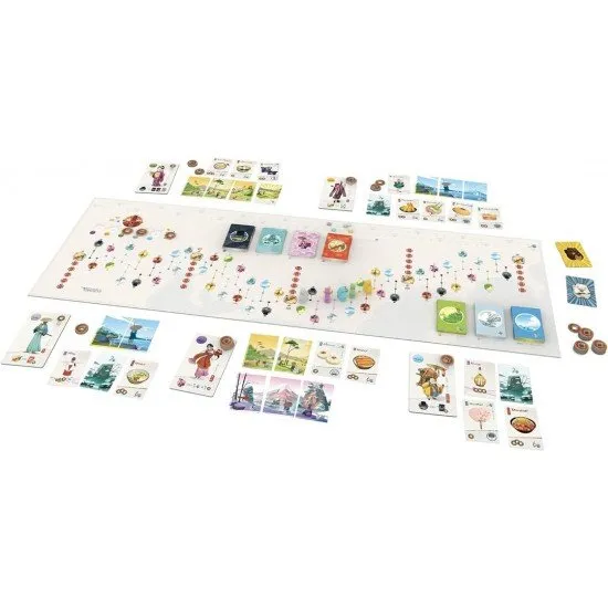 Tokaido Stonemaier Games Worker Placement Board Game Tokaido board game box art showing a traveler on the East Sea Road with a view of Mount Fuji and Japanese scenery