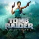 A PC game box display showing a close-up portrait of Lara Croft covered in dirt, looking determinedly over her shoulder with a glowing compass in hand