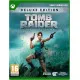 A luxury Xbox Series X game case displaying Lara Croft inspecting a glowing golden artifact inside an intricate, ancient stone vault