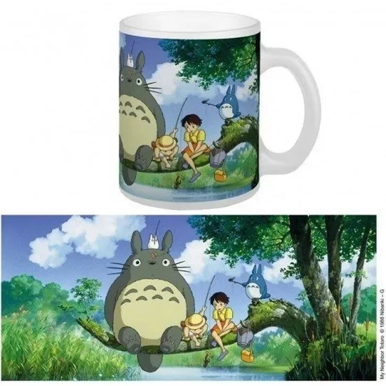 My Neighbor Totoro Fishing Ceramic Mug showing the grey Totoro character fishing
