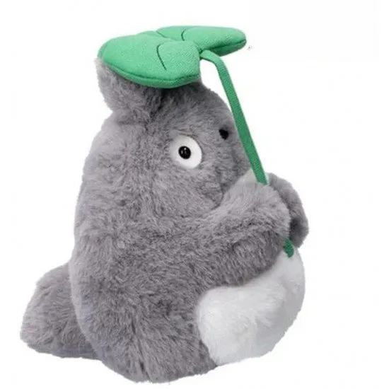 My Neighbor Totoro Plush with Leaf Semic Studio Ghibli 21cm My Neighbor Totoro Plush with Leaf, showing the grey Totoro character holding a green leaf over his head