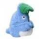 Medium Blue Totoro plush holding a green fabric leaf in its paws