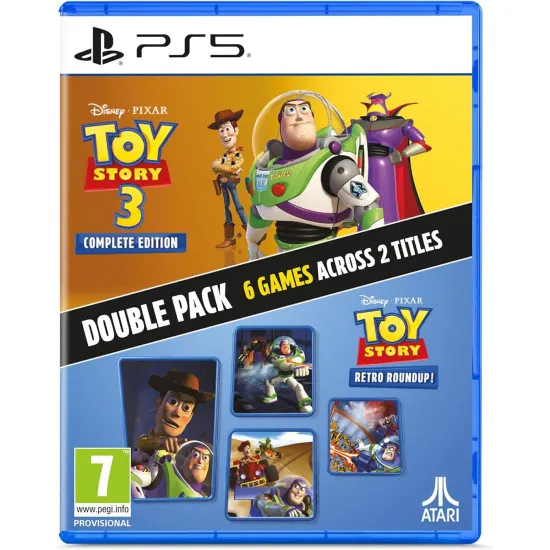 A PlayStation 5 game case depicting Woody, Buzz Lightyear, and Jessie looking out over a beautifully rendered, crisp 4K Sunnyside Daycare playground